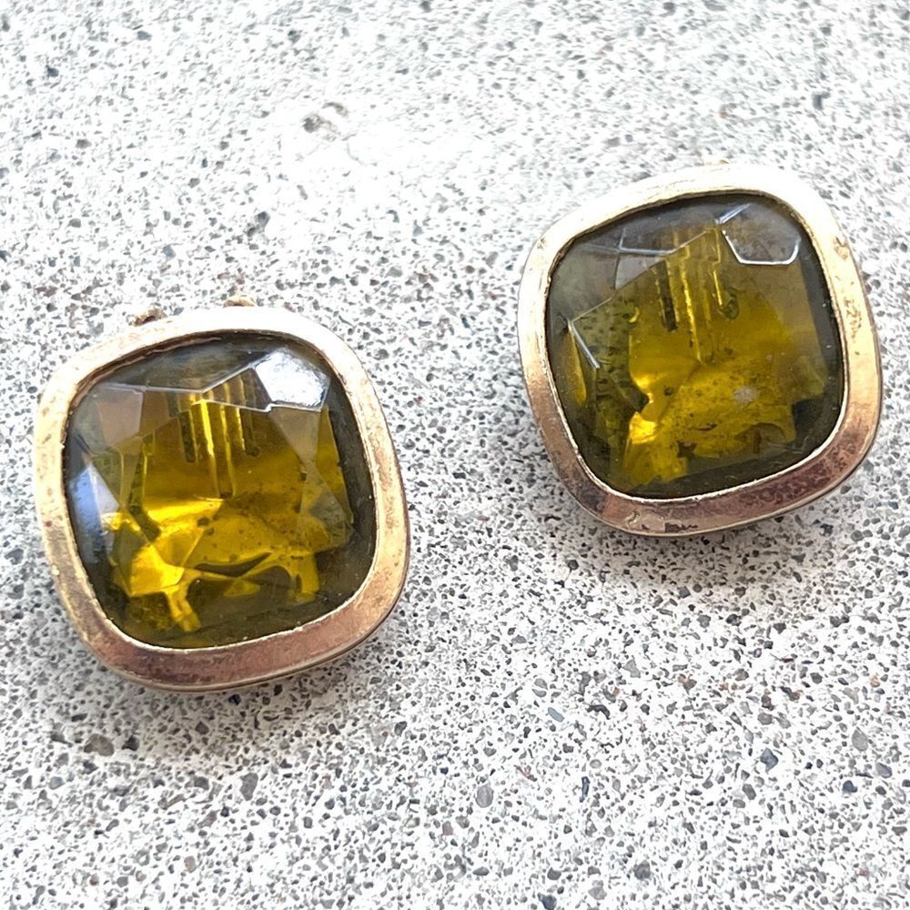 Vintage Citrine Yellow Square Earrings Clip On Clip Back cocktail party